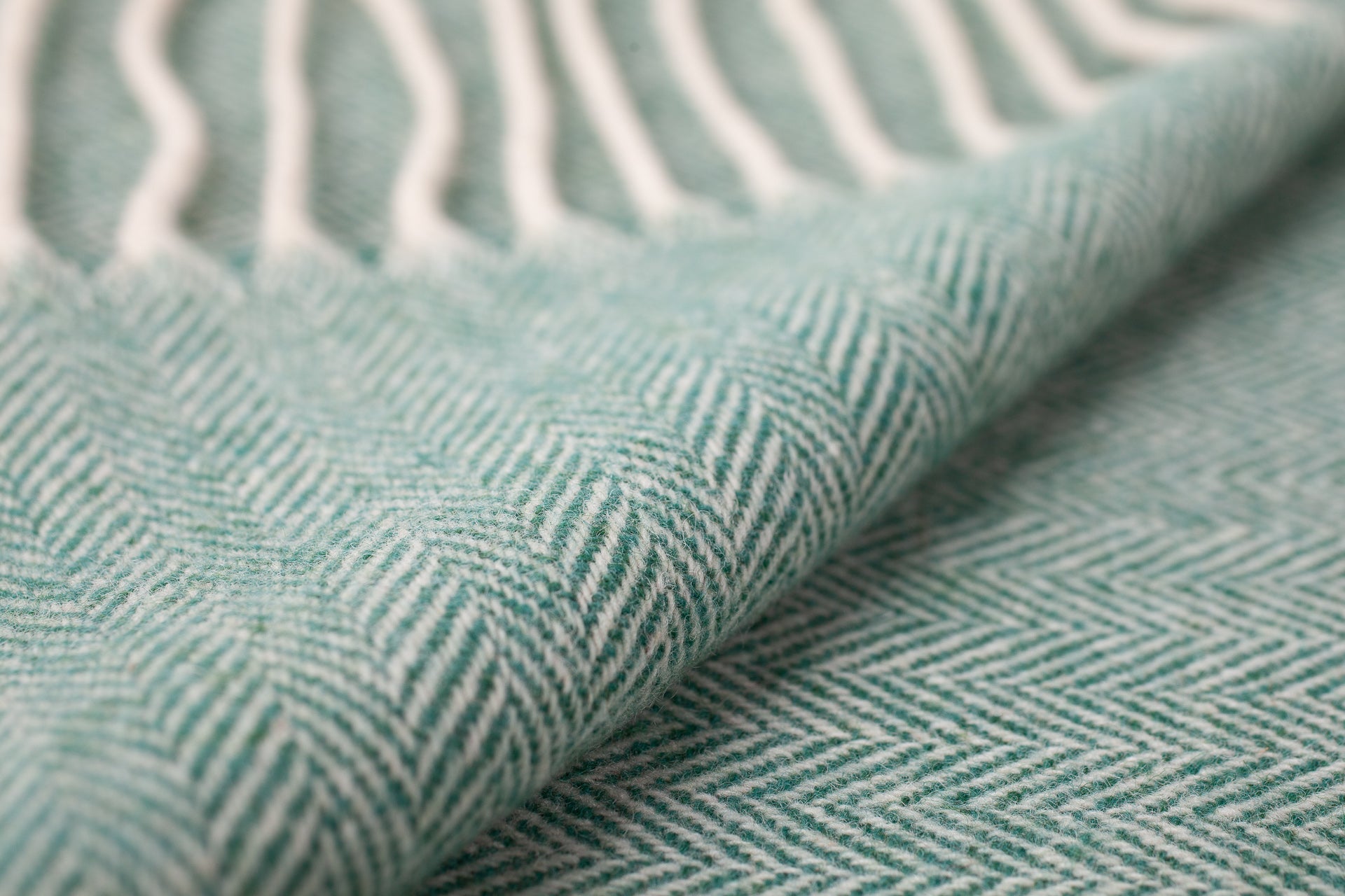 Green Herringbone - Wool Scarf